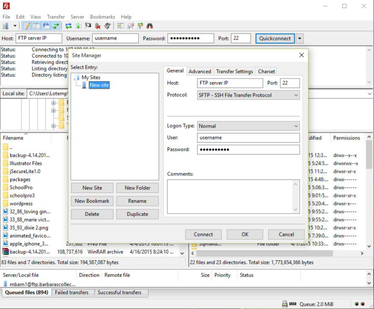 filezilla pro save connected site