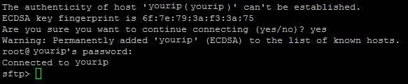 An example of connecting via SFTP