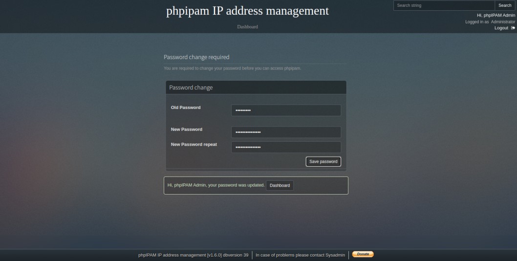 phpipam update password
