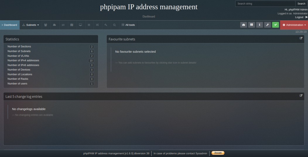 phpipam dashboard