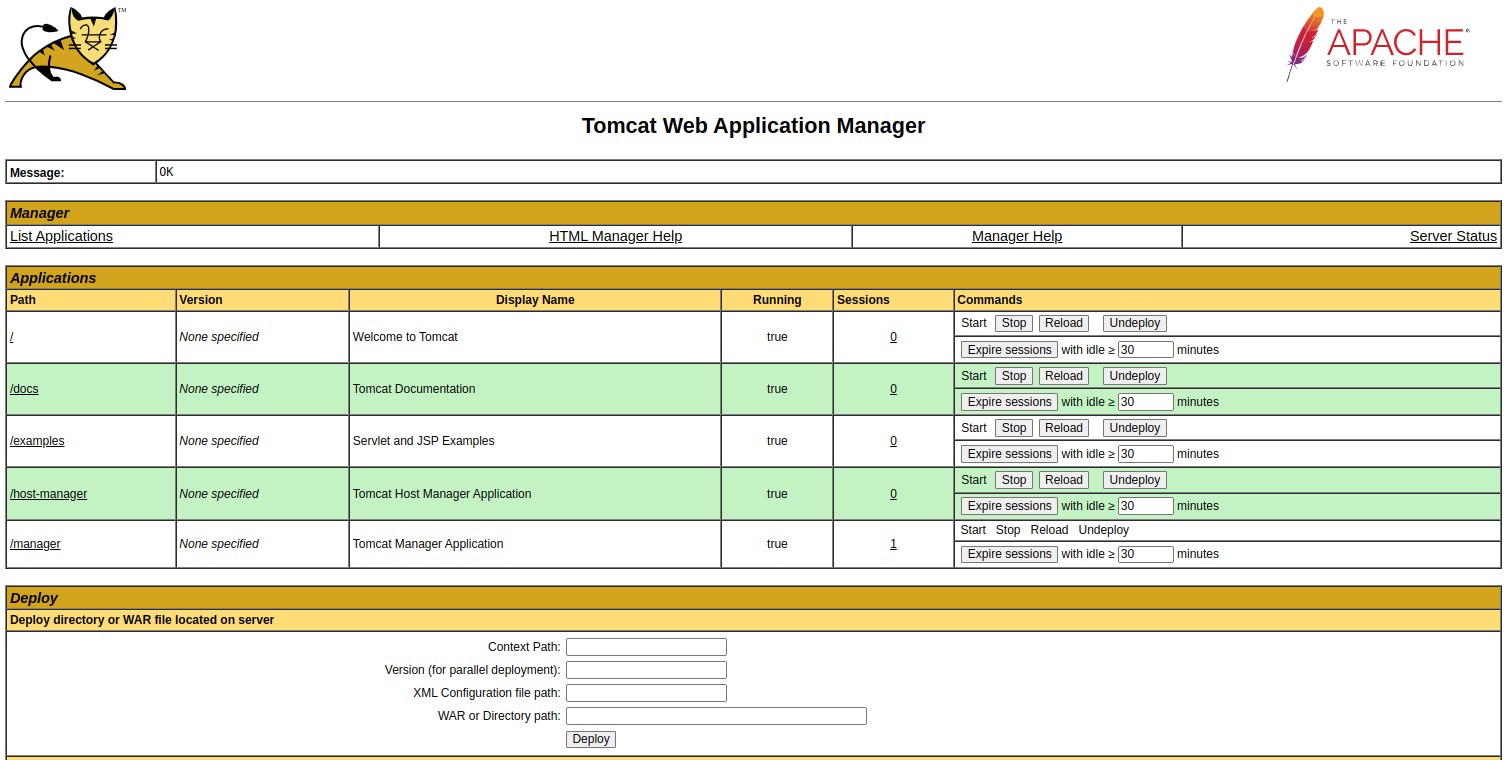 Tomcat manager page